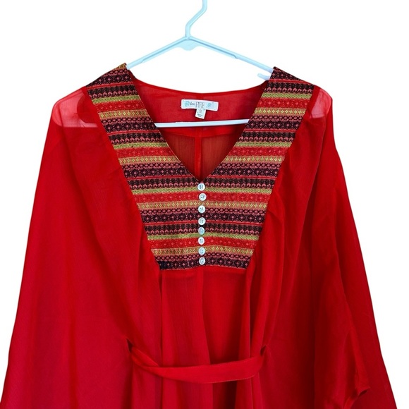 Love, Fire Orange Sheer Embroidered Caftan M - Picture 2 of 11
